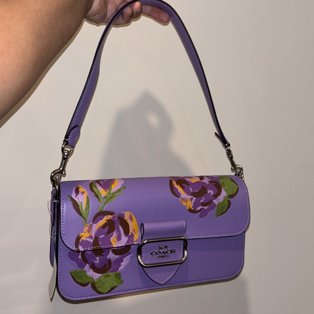 COACH Morgan Shoulder Bag With Iris Purple Rose Print SOLD